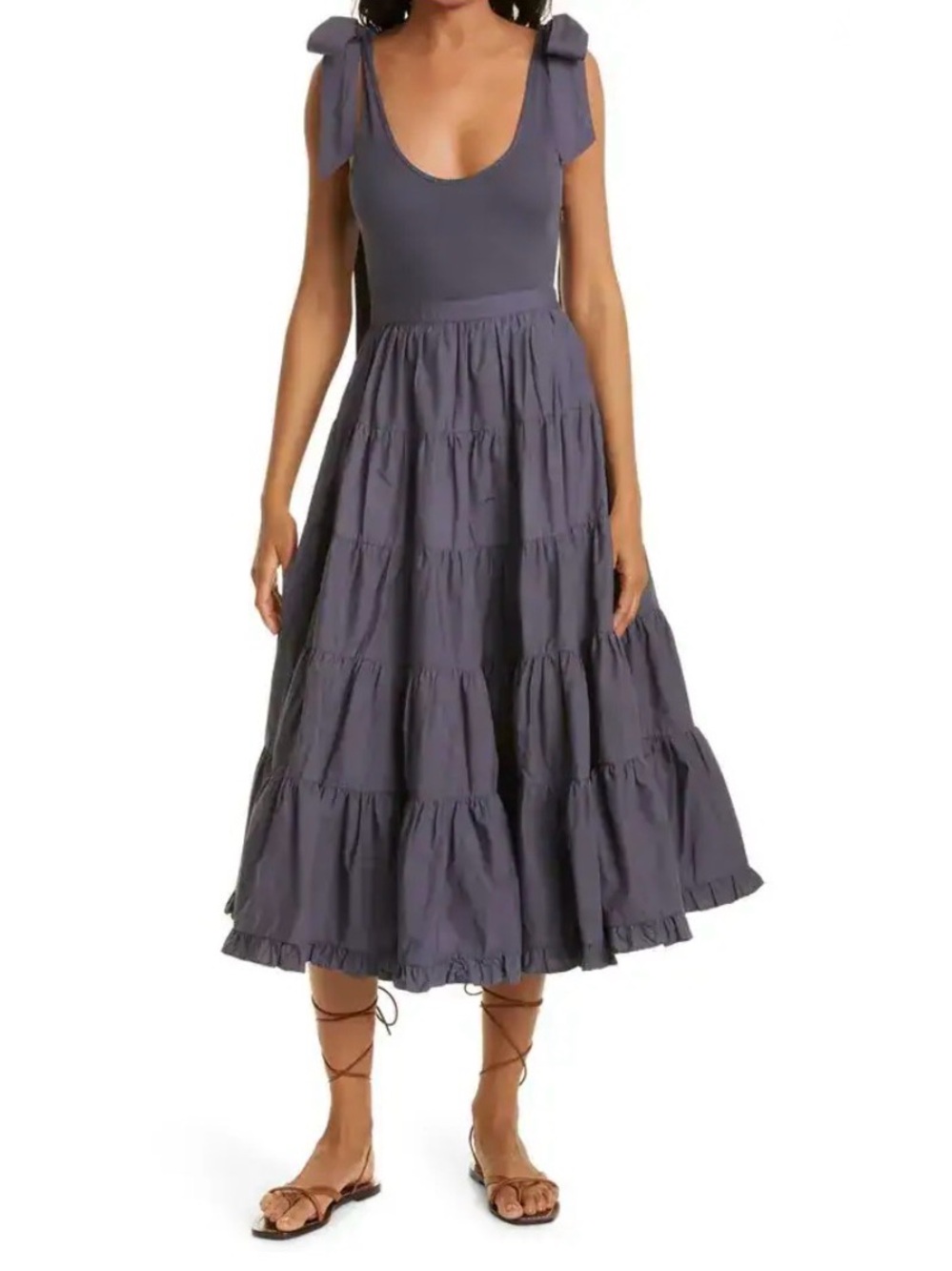 Ulla Johnson Hope dress Sleeveless Tiered Midi Dress with Tie Shoulders